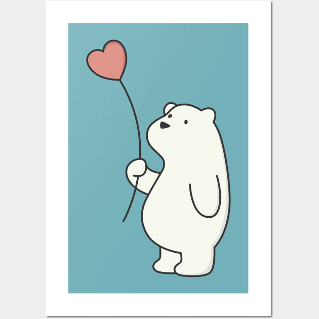 Kawaii Cute Polar Bear With Heart Wall Art by wordsberry